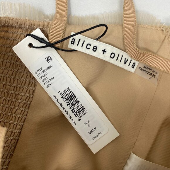 Alice + Olivia Deena Pleated Almond Maxi Dress With Hot Pant 0 NWT $660 - Picture 12 of 13